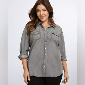 Torrid Taylor Gray Button-Front Denim Shirt - Women